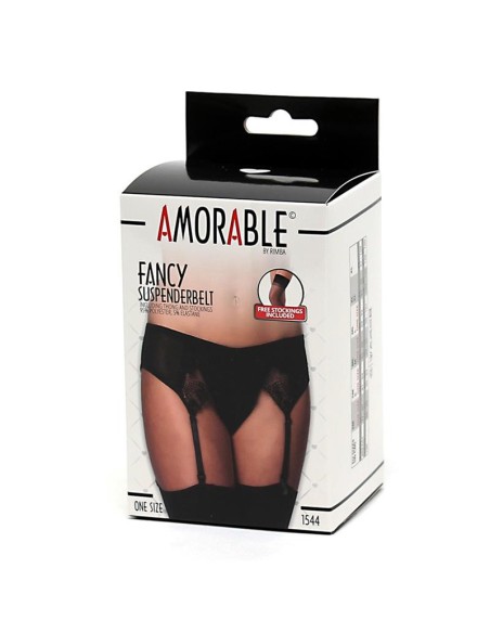 Liguero Negro con Tanga y Medias Amorable