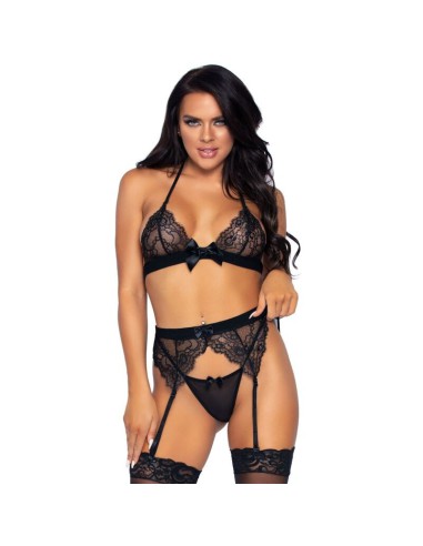 Conjunto 3 Piezas Encaje De Pestañas y liguero