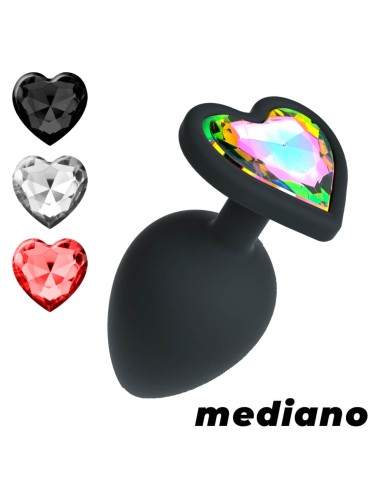 Plug Anal Mediano Corazón con 4 Joyas Intercambiables