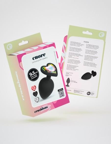 Plug Anal Grande Corazón con 4 Joyas Intercambiables