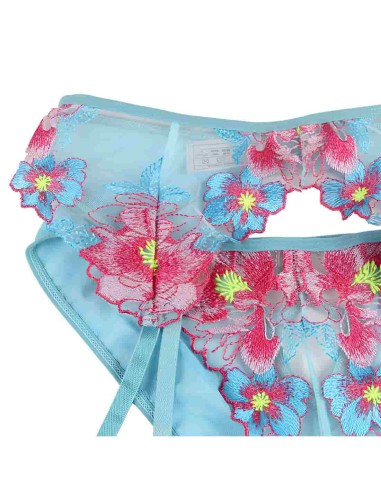 Conjunto 3 Piezas Con Liguero y Bordados Florales 954109