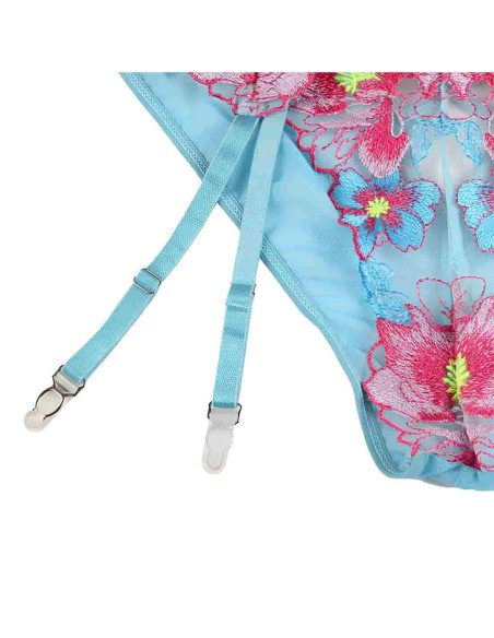 Conjunto 3 Piezas Con Liguero y Bordados Florales 954109