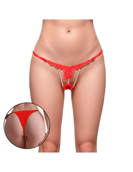 Tanga De Encaje Rojo Con Brillantes Sophie