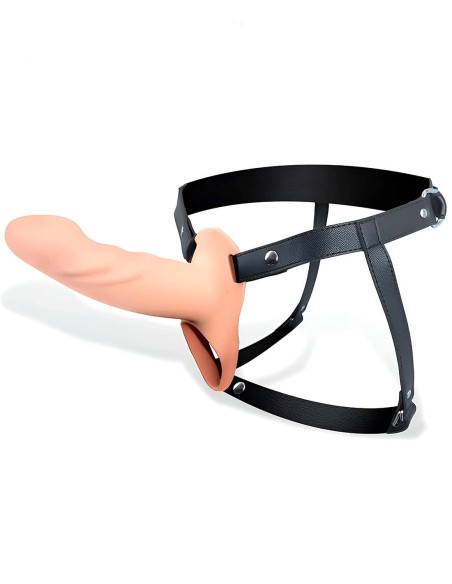 arnés strap-on con dildo hueco de silicona firme y flexible