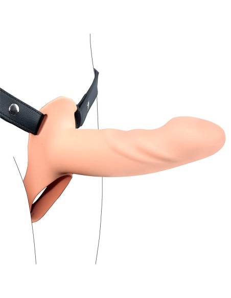 arnés strap-on con dildo hueco de silicona firme y flexible