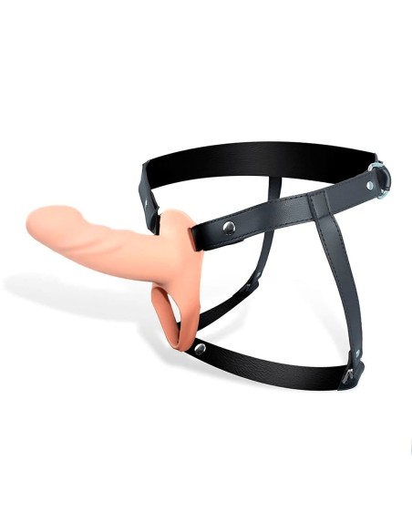Arnés unisex con dildo hueco y punta sólida silicona premium talla s