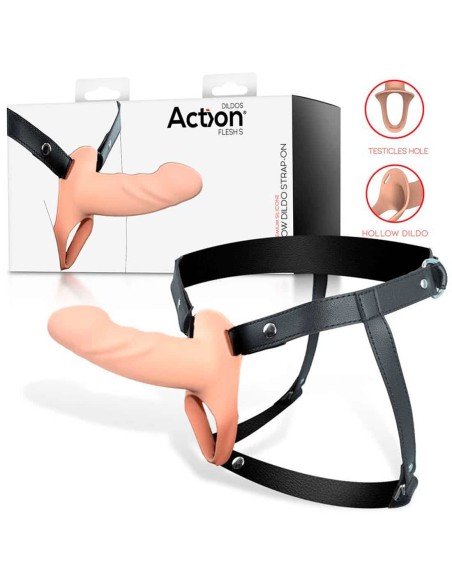 Arnés unisex con dildo hueco y punta sólida silicona premium talla s