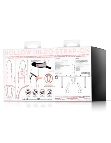 Arnés unisex con dildo hueco y punta sólida silicona premium talla s