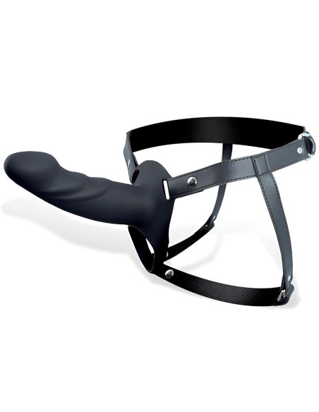 arnés con dildo hueco de silicona premium talla l negro para uso unisex
