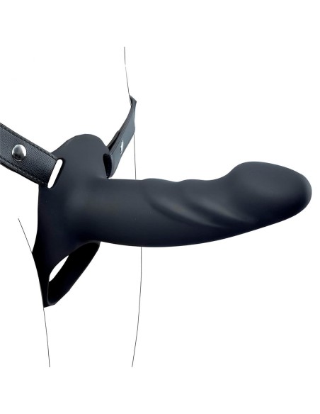 arnés con dildo hueco de silicona premium talla l negro para uso unisex