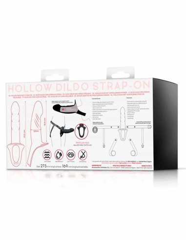 arnés con dildo hueco de silicona premium talla l negro para uso unisex