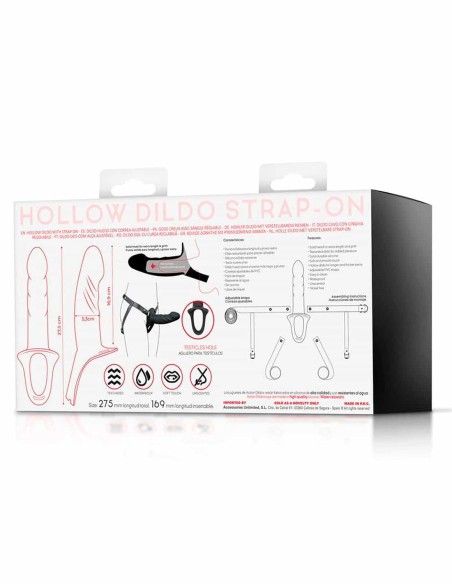 arnés con dildo hueco de silicona premium talla l negro para uso unisex