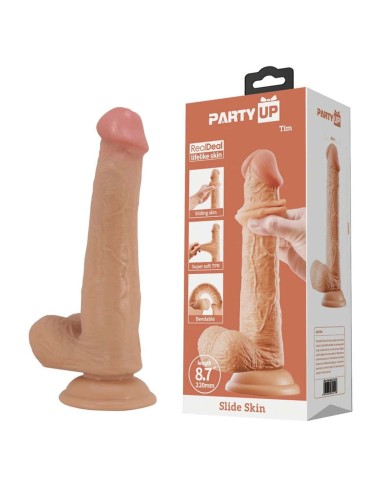 Dildo realista Tim extra grande beige con ventosa y testículos, ideal para penetración vaginal y anal.