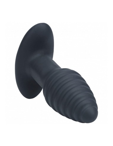 Vista lateral del plug anal vibrador Ribbed Rotator con base ancha y cuello corto