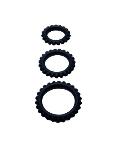 BAILE TITAN SET 3PCS COCK RING BLACK 2.8 + 2.4 + 1.9 CM