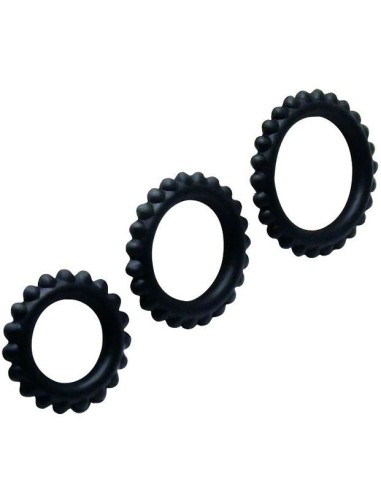 BAILE TITAN SET 3PCS COCK RING BLACK 2.8 + 2.4 + 1.9 CM