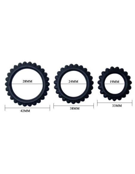 BAILE TITAN SET 3PCS COCK RING BLACK 2.8 + 2.4 + 1.9 CM