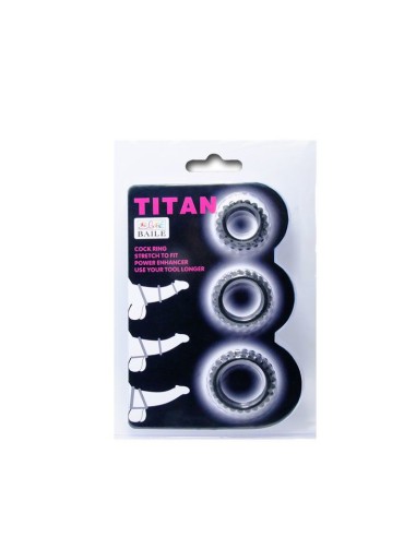 BAILE TITAN SET 3PCS COCK RING BLACK 2.8 + 2.4 + 1.9 CM