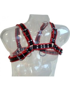 LEATHER BODY CHAIN HARNESS III NEGRO/ROJO