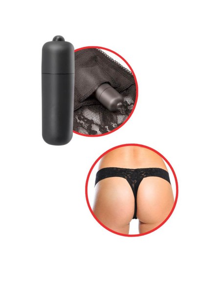 Tanga De Encaje Negro Con Vibrador